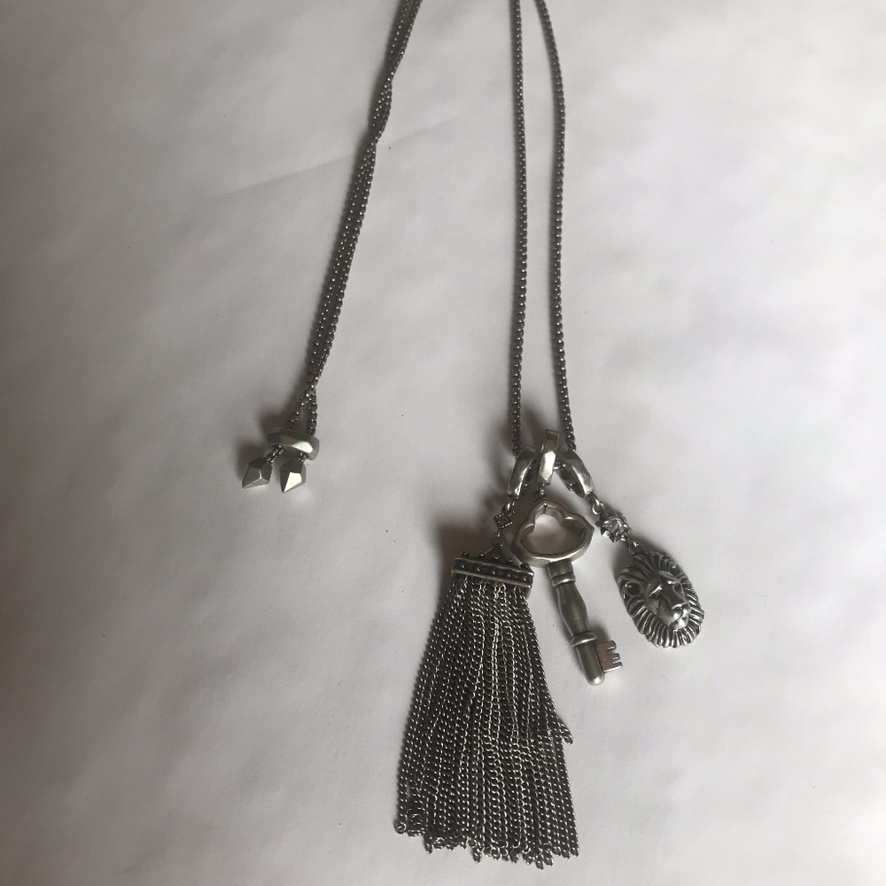 Lion, Key, & Square Tassel Charm Long Necklace Set